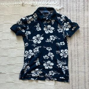 Tommy Hilfiger Blue and White Floral Polo